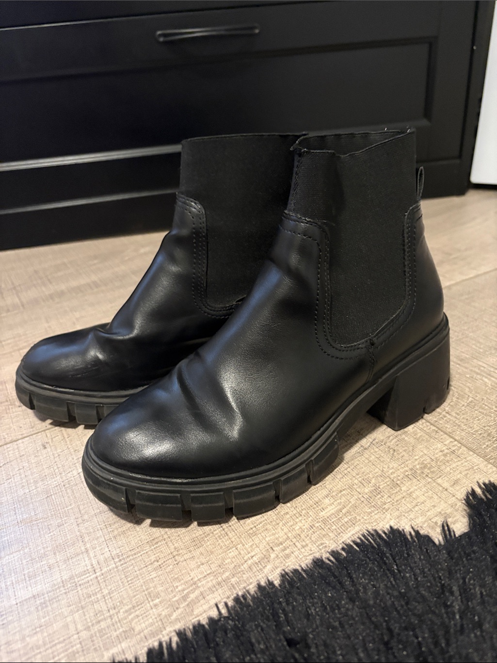 Madden Girl Black Chunky Chelsea Lug Ankle Boots